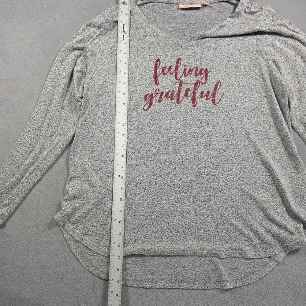 EVRI Top Women 0X Gray Graphic Pullover Heathered Knit Long Sleeve